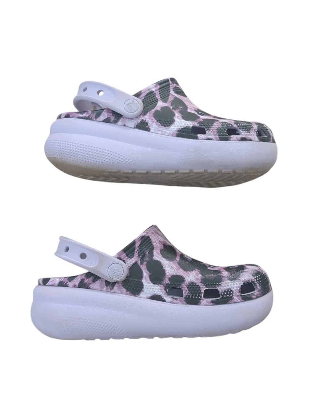 CROCS Kids Leopard Print Slip-On Clogs in Lavender and Black